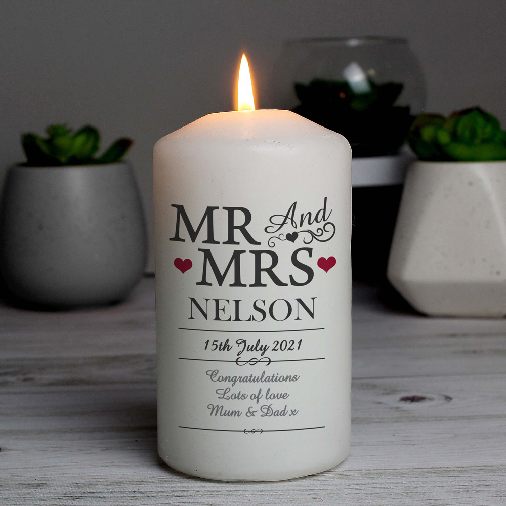 Personalised Memento Personalised Mr and Mrs Pillar Candle Image 2