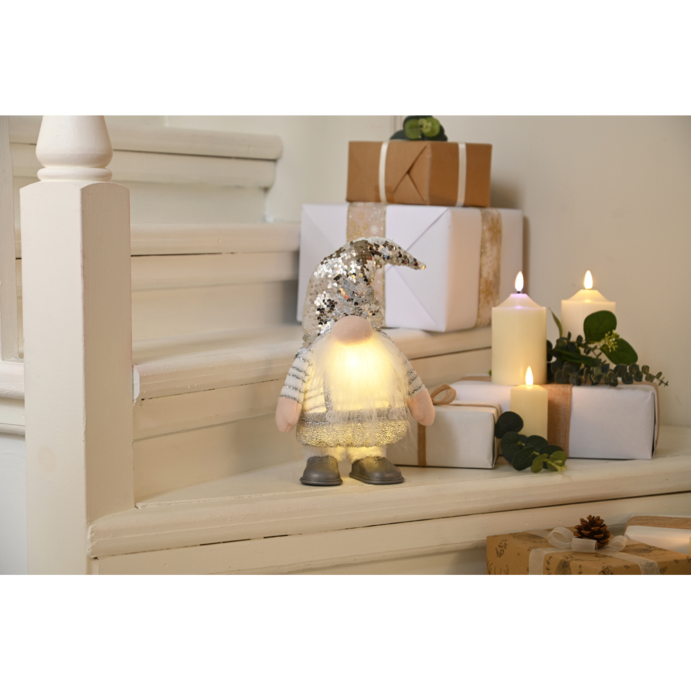 Festive Warm White LED Musical Dancing Gonk with Silver Sequin Hat 40cm Image 2