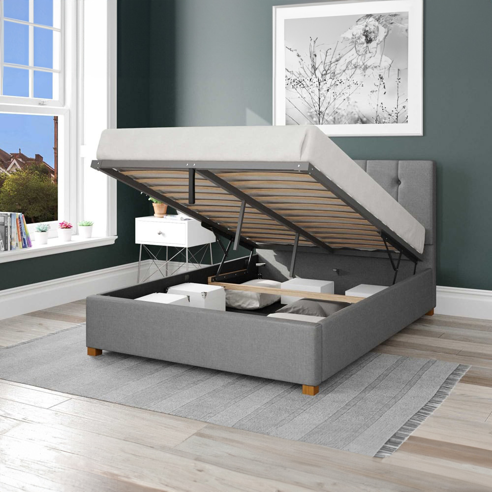 Aspire Hepburn Small Double Grey Eire Linen Ottoman Bed Image 2