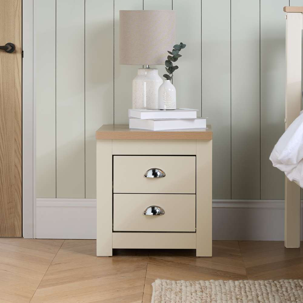 Highgate 2 Drawer Cream and Oak Bedside Table Image 5