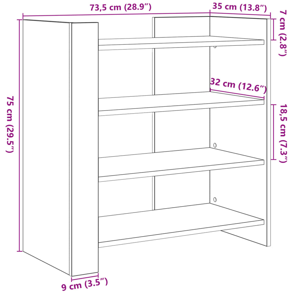 vidaXL 4 Shelf Sonoma Oak Sideboard Image 9