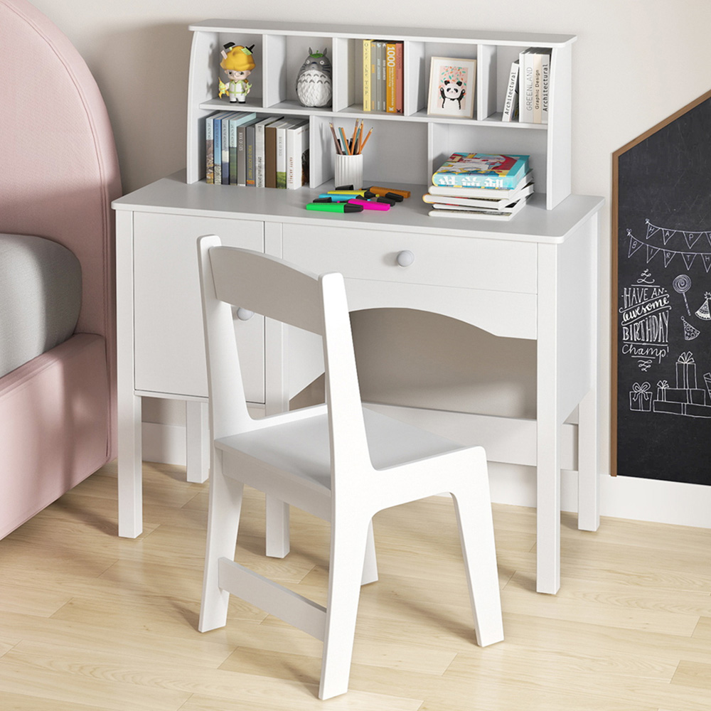 Costway Single Drawer Single Door White Kids Study Desk Set with Hutch Image 1