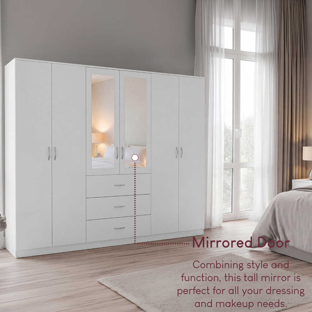 VIDA DESIGNS Riano 6 Door 3 Drawer White Mirrored Wardrobe Image 6