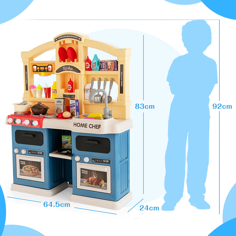 Costway Blue Kids Kitchen Play Set with Boiling and Vapour Effects 69 Piece Image 7
