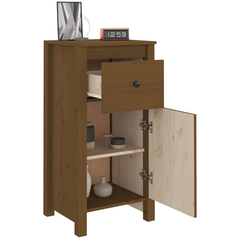 vidaXL Single Door Single Drawer Honey Brown Pine Wood Sideboard Image 4