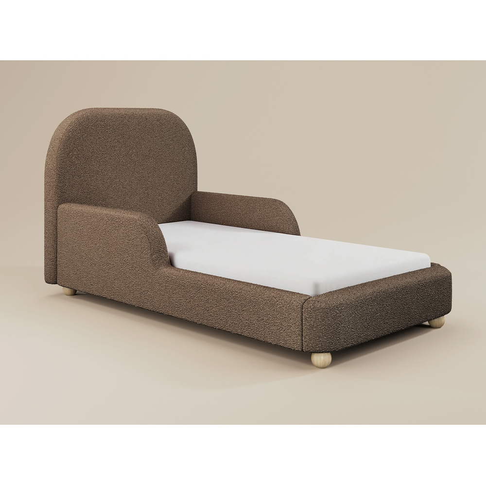 Flair Kira Single Brown Boucle Upholstered Bed with Curved Headboard Image 2