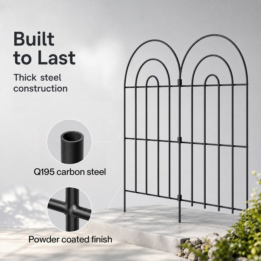 Levede Mountview 10 Piece Black Steel Garden Fence Image 4