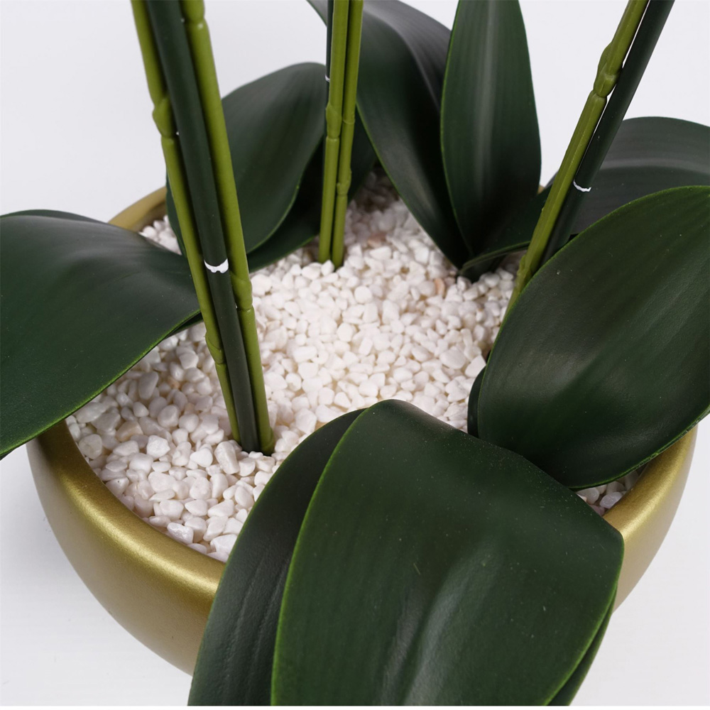 Leaf White Orchid Artificial Plant in Gold Ceramic Planter 2ft Image 6