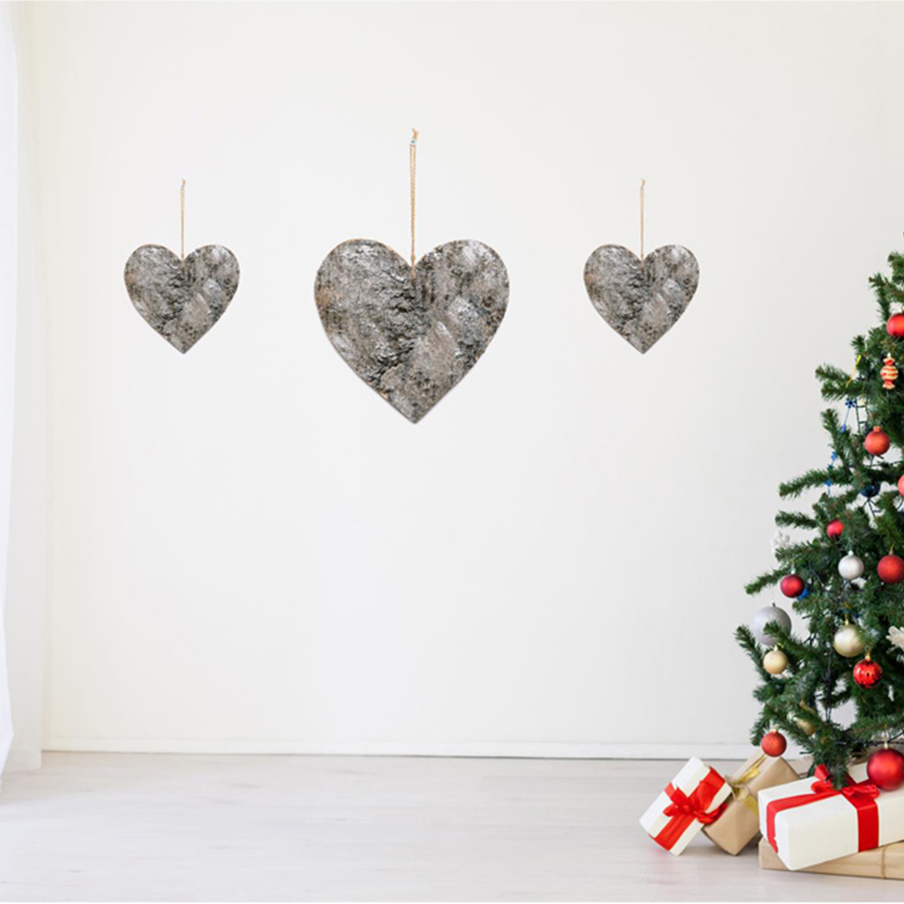 Shatchi Birch Bark Wooden Heart Shape Christmas Decoration 20cm Image 4