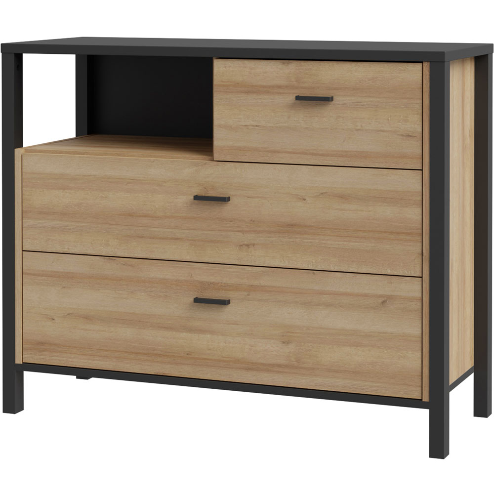 Florence High Rock 3 Drawer Matt Black and Riviera Oak Chest of Drawers Image 4