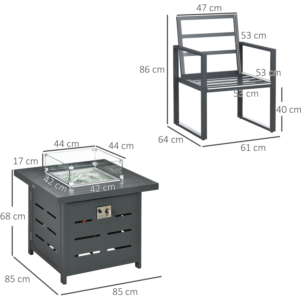 Outsunny 4 Seater Grey Aluminium Outdoor Dining Set with Gas Fire Pit Table Image 7