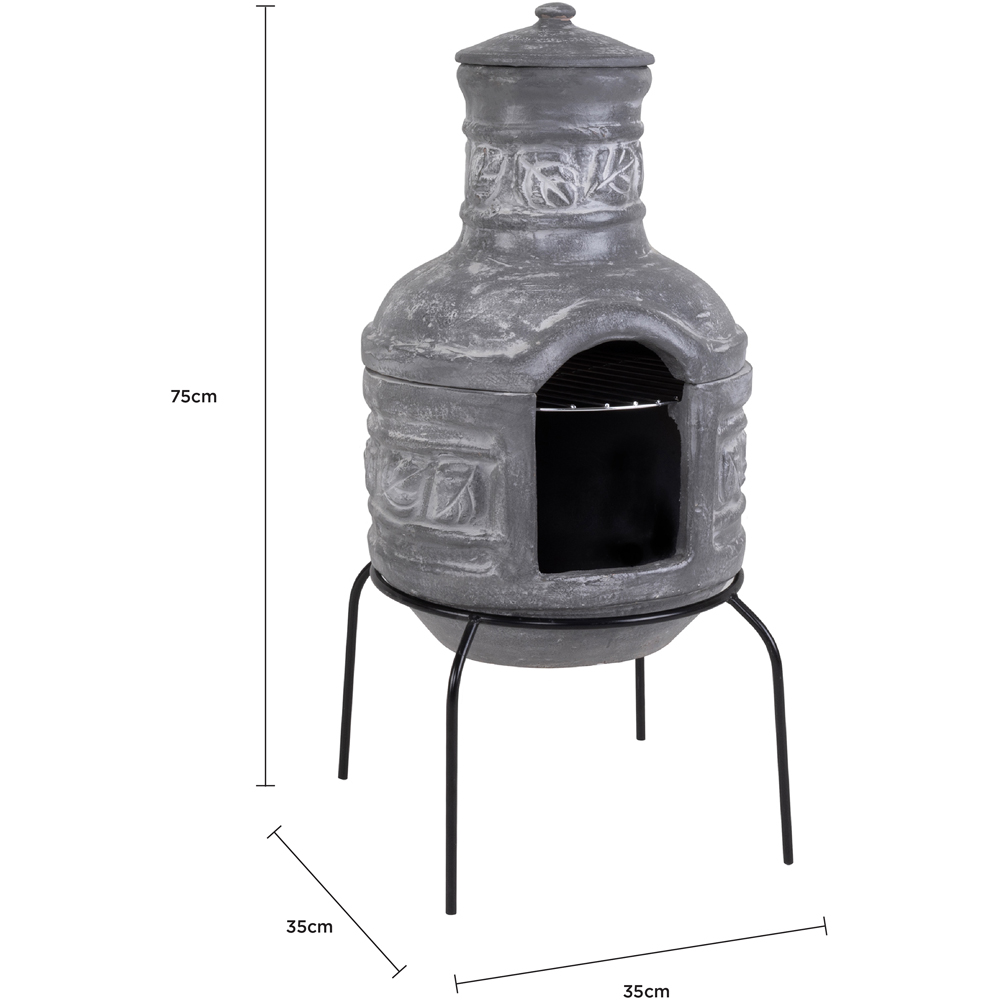 Charles Bentley Snug Granada Leaf Motif Clay Chiminea with BBQ Grill Lid and Stand Image 9