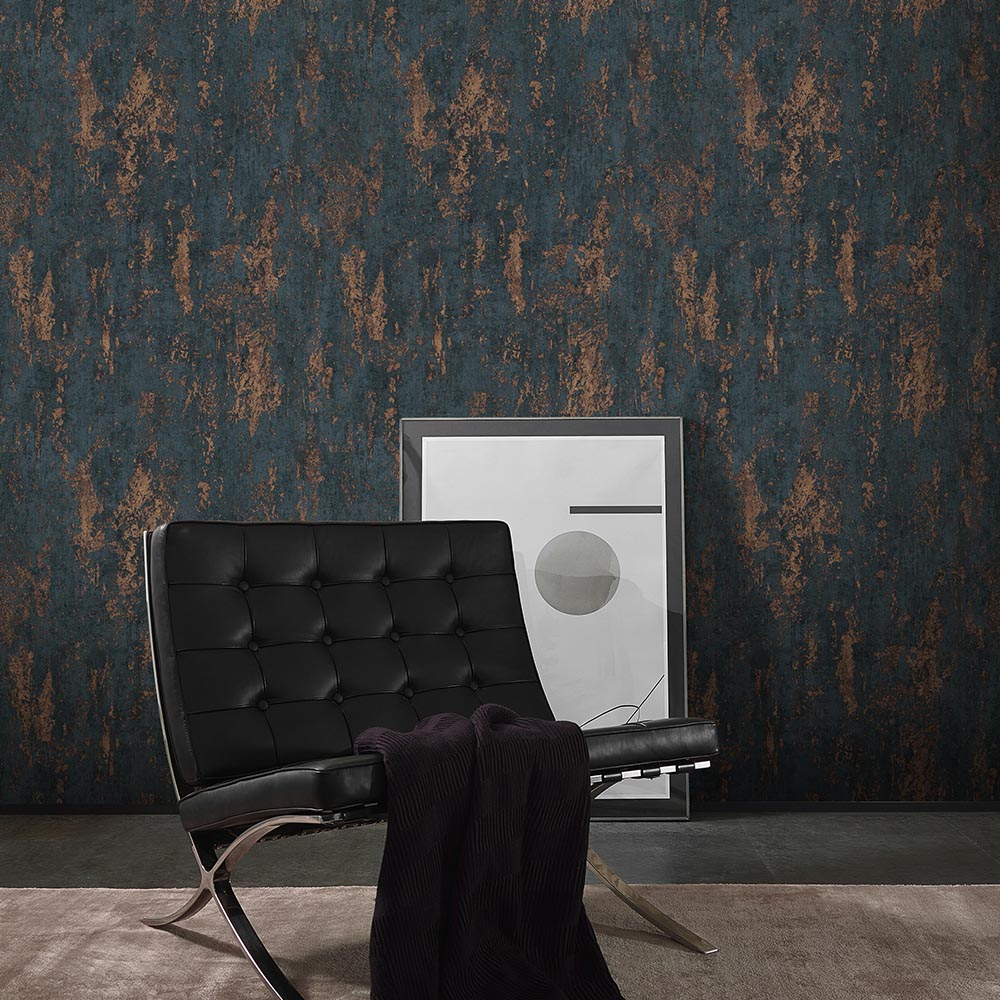 Erismann Industrial Texture Blue and Copper Wallpaper Image 3