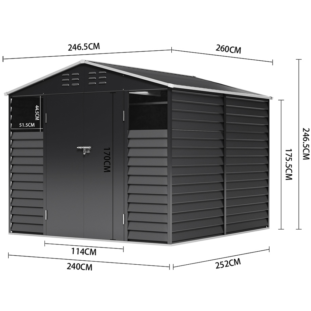 Living and Home 8 x 8.5ft Charcoal Black Steel Apex Graden Shed Image 9
