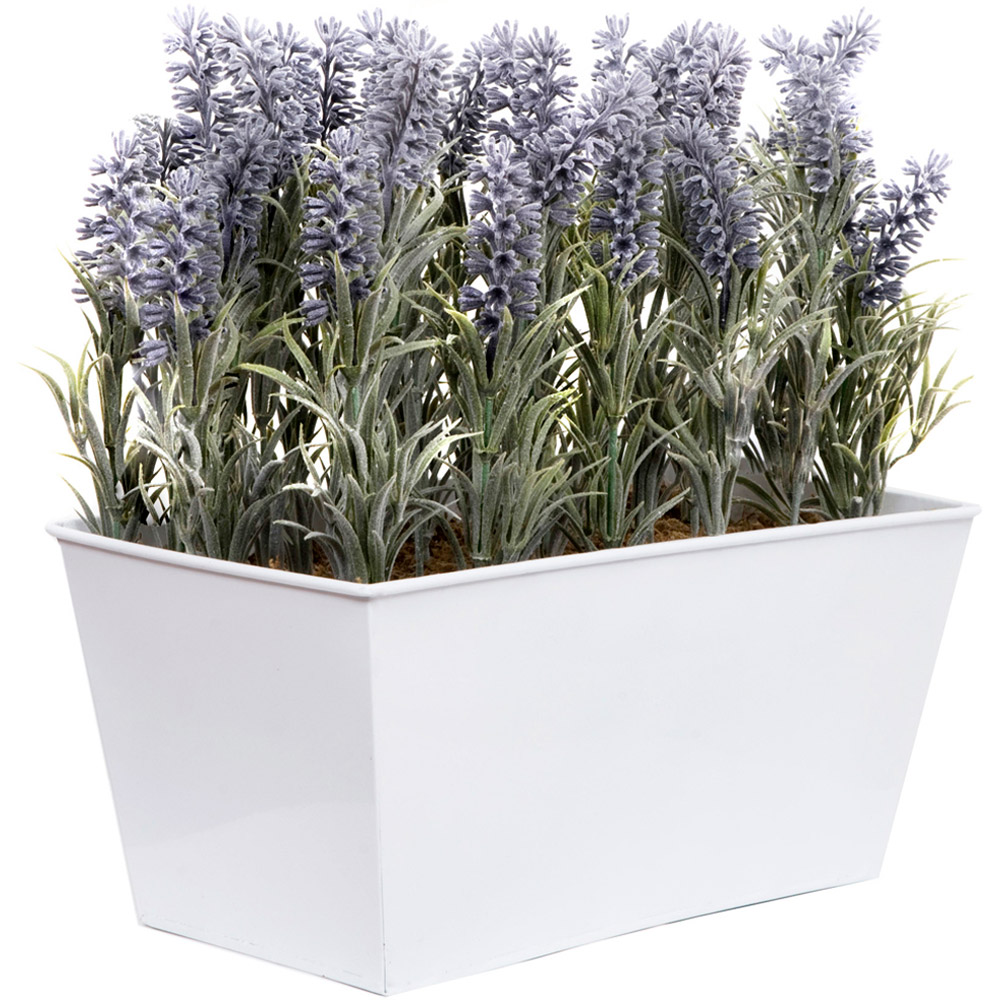 GreenBrokers Artificial Lavender Plant in White Window Box 30cm Image 1