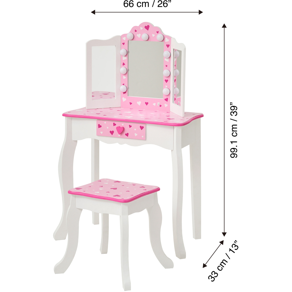 Teamson Kids White Pink Sweethearts Print Gisele Medium Vanity and Stool Image 9