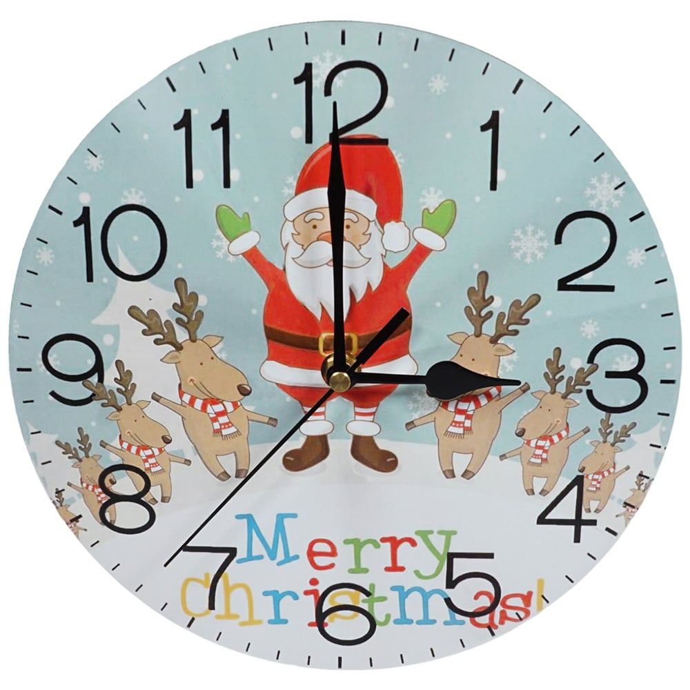 Xmas Haus Christmas Santa and Reindeer Round Wall Clock 23cm Image 1