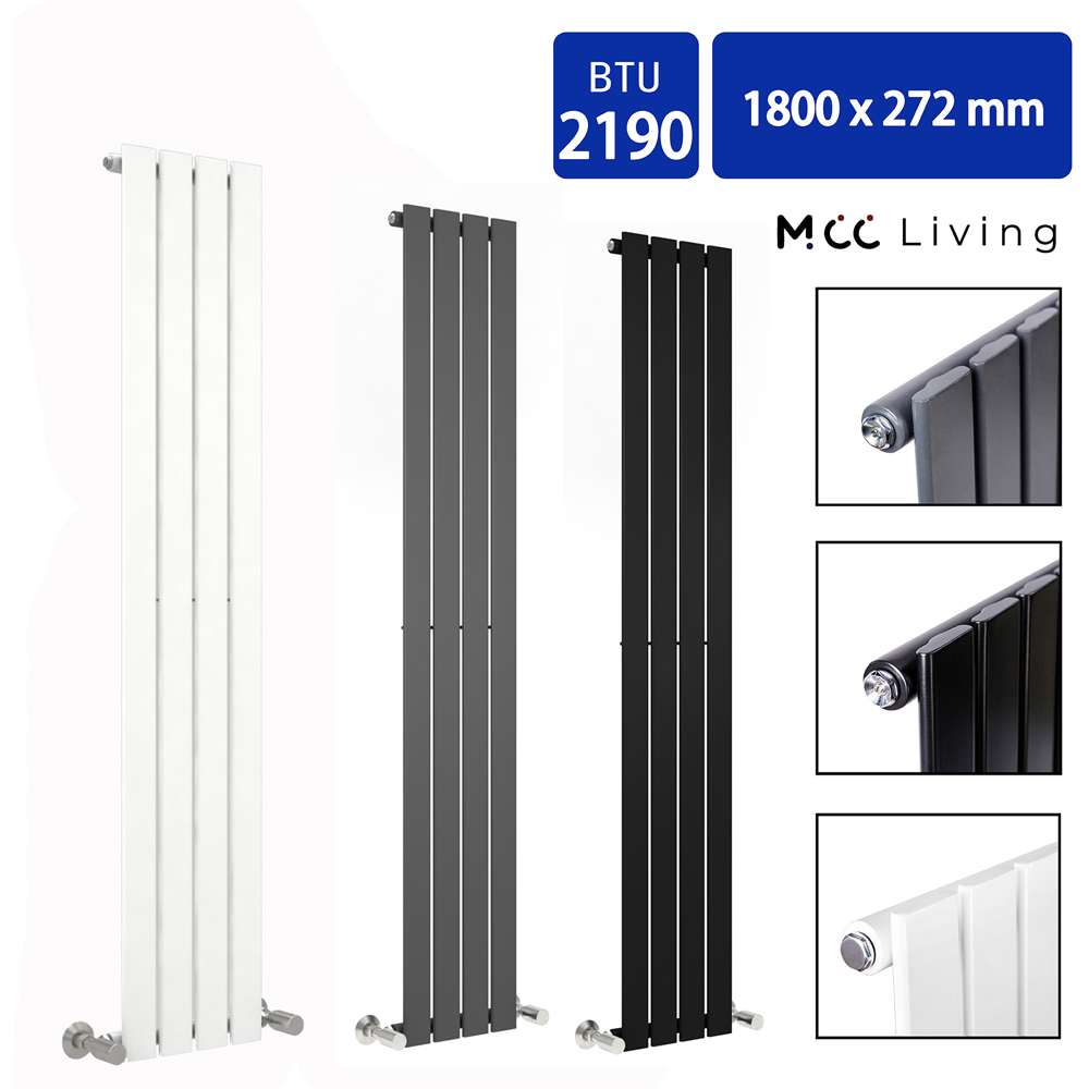 Anthracite 2190 BTU Single Flat Panel Vertical Column Radiator 1800 x 272mm Image 2
