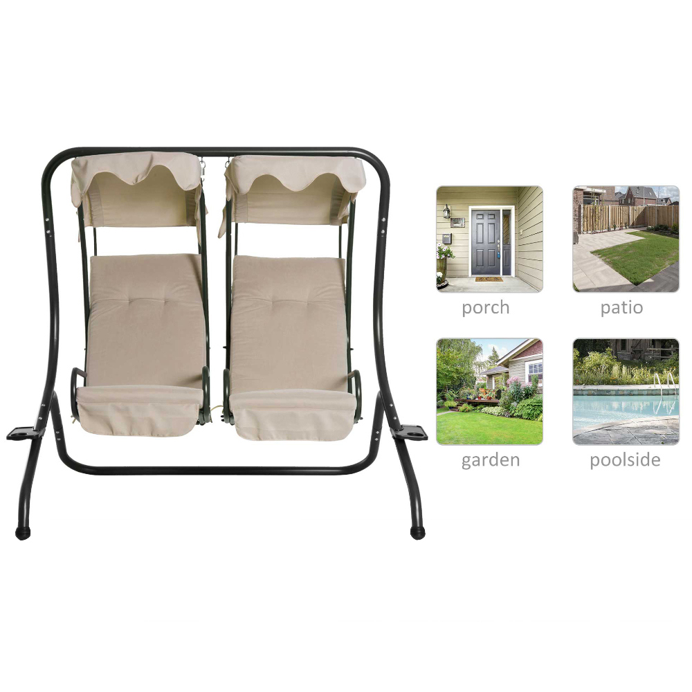 Outsunny 2 Seater Swing Chair with Canopy Beige Wilko