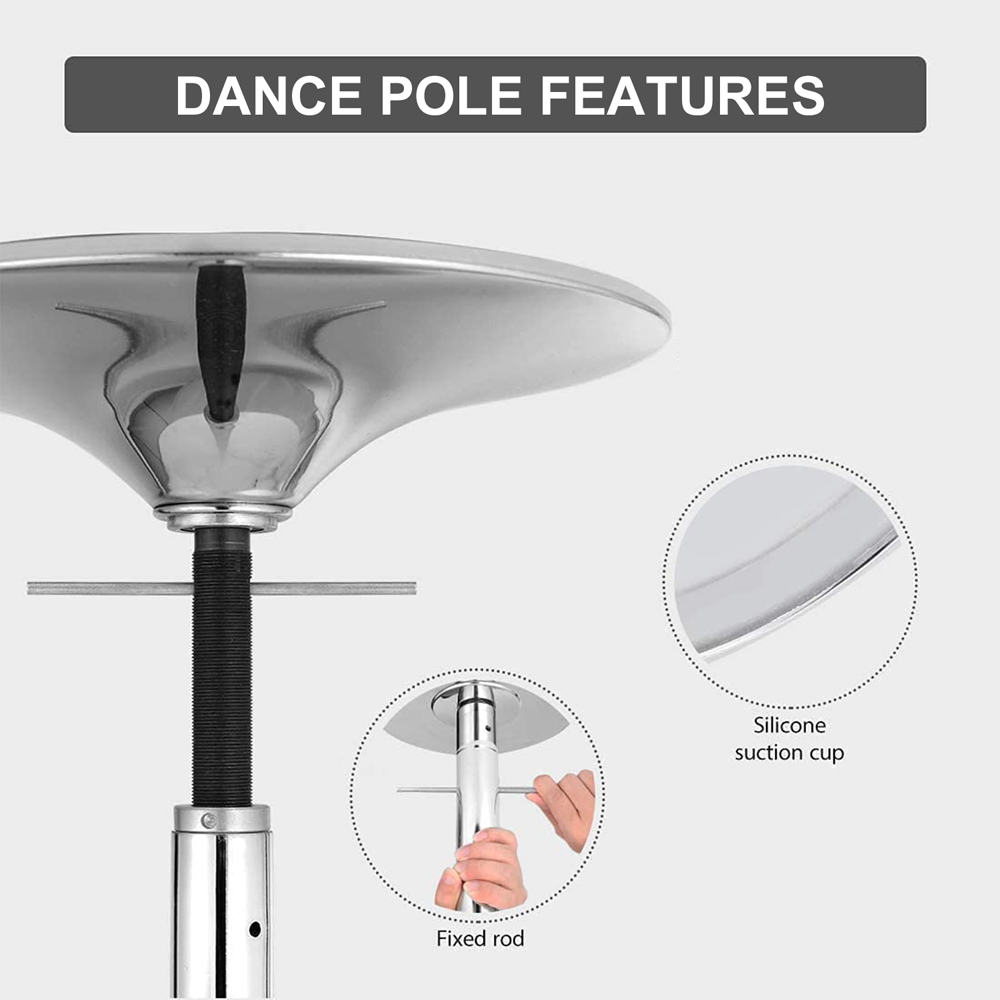 Rattrix Silver Adjustable Height Portable Reinforced Rotating Dance Pole Image 3