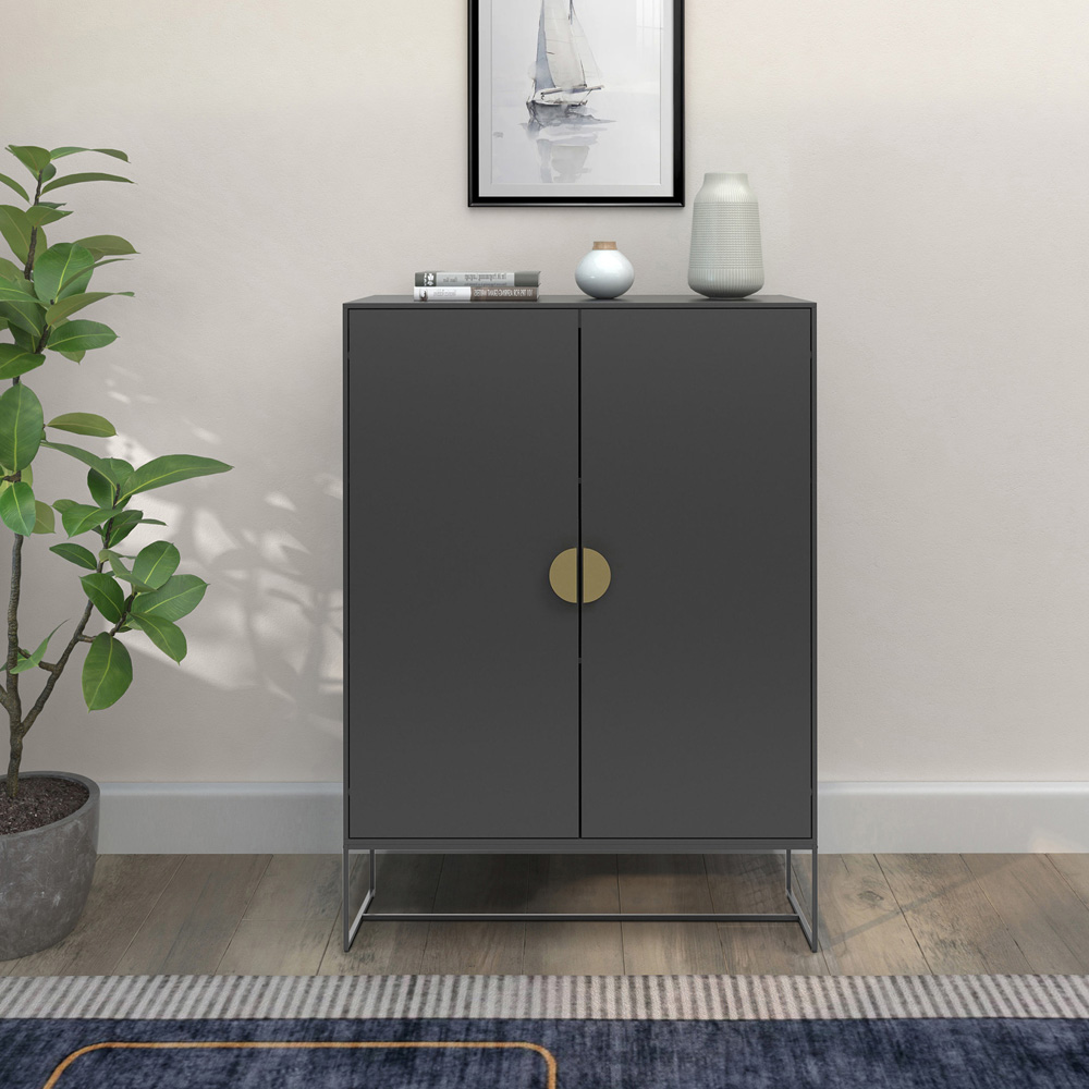 Loft24 Asia 2 Door Anthracite Particle Board Cabinet Image 6