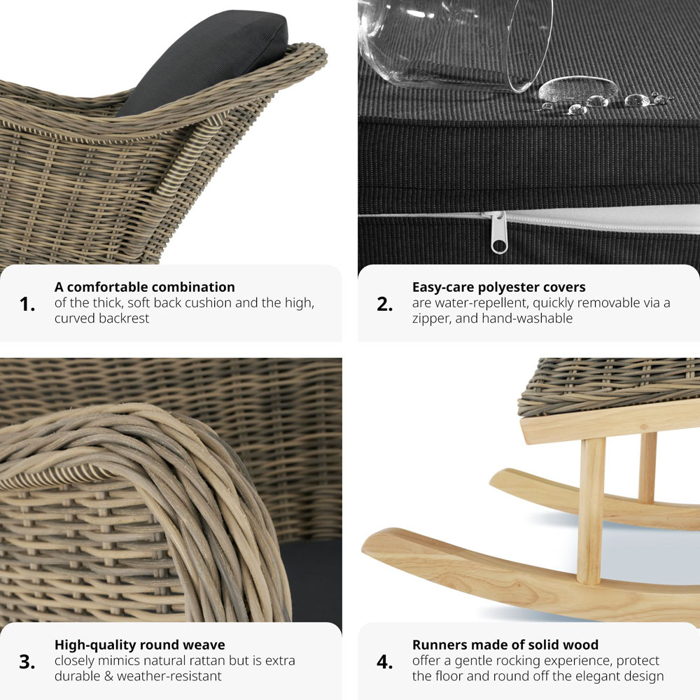 tectake Rovigo Natural Rattan Garden Rocking Chair Image 5