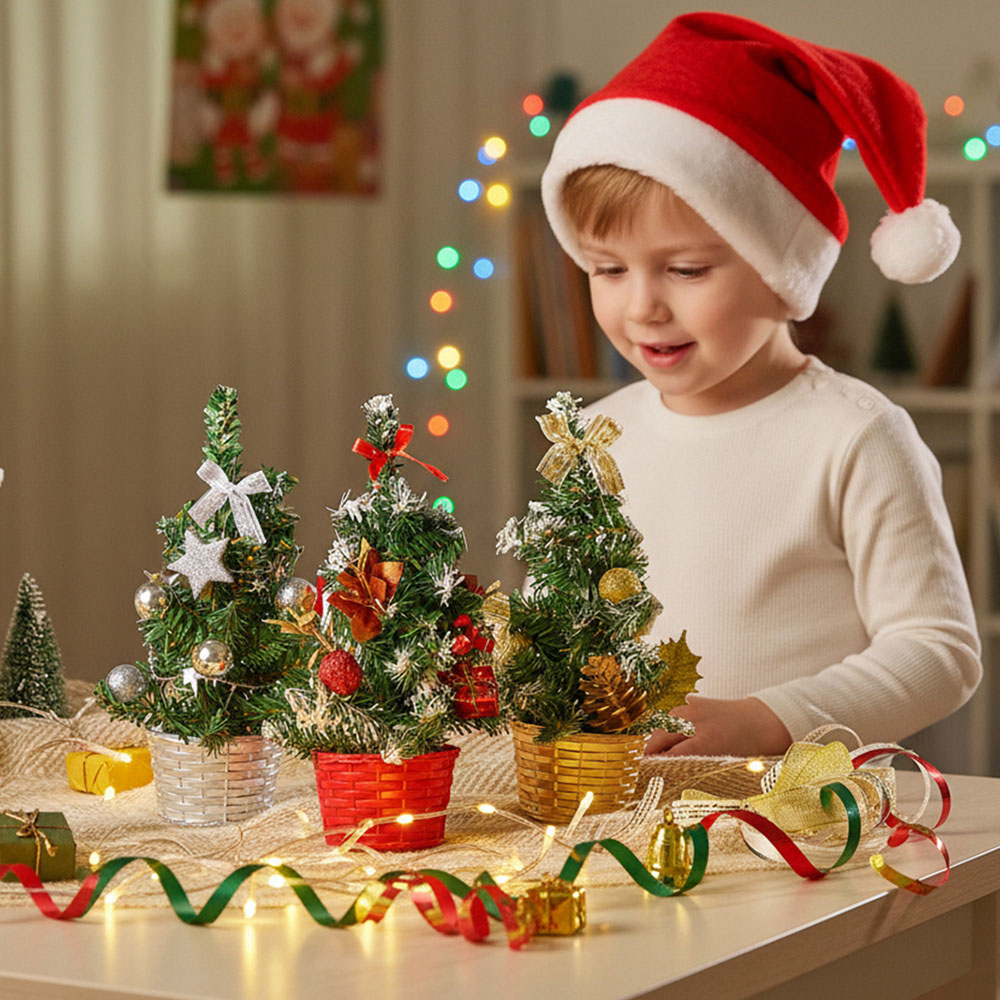 Living and Home 3 Piece Freestanding Tabletop Artificial Christmas Tree Image 2