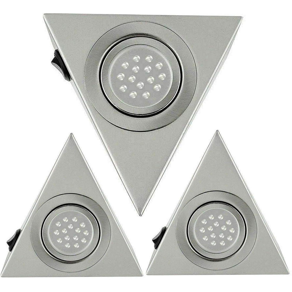 ATEK Cool White LED Silver Triangle Under Cabinet Light 3 Pack Image 1