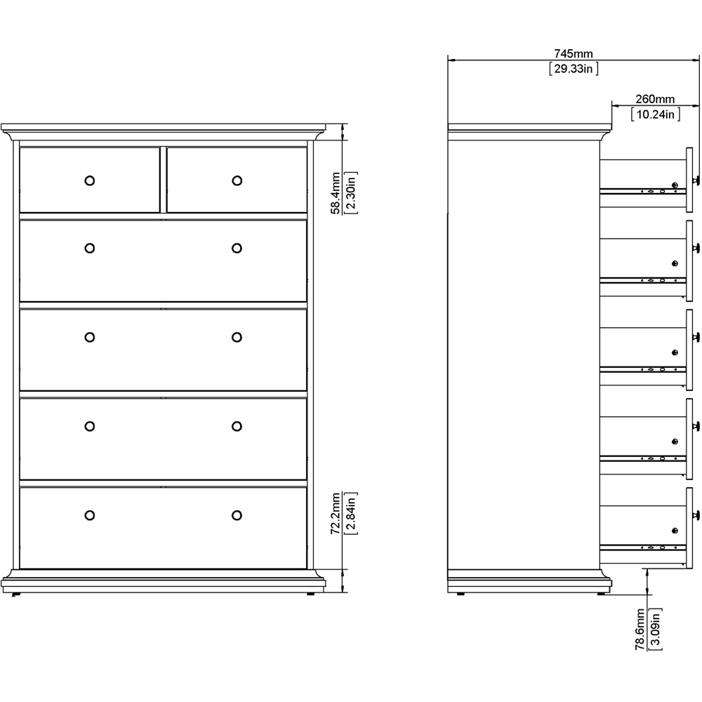 Florence Paris 6 Drawer White Chest of Drawers Image 8