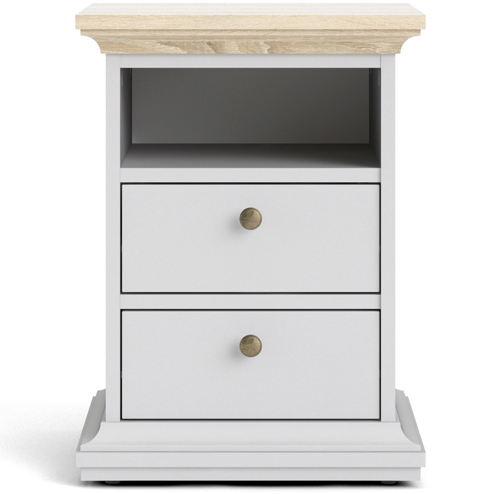 Florence Paris 2 Drawer White and Oak Bedside Table Image 3