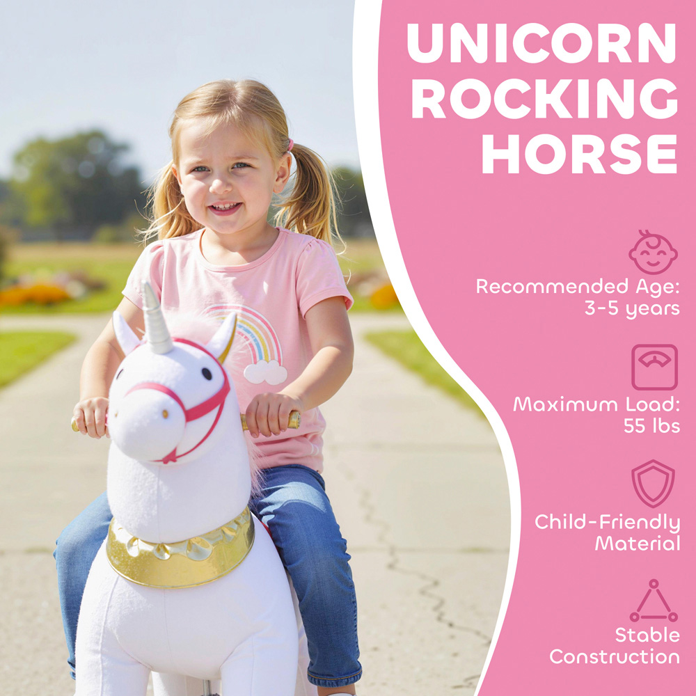 Tommy Toys AIYAPLAY Kids White Plush Ride On Rocking Unicorn with Wheels Image 8