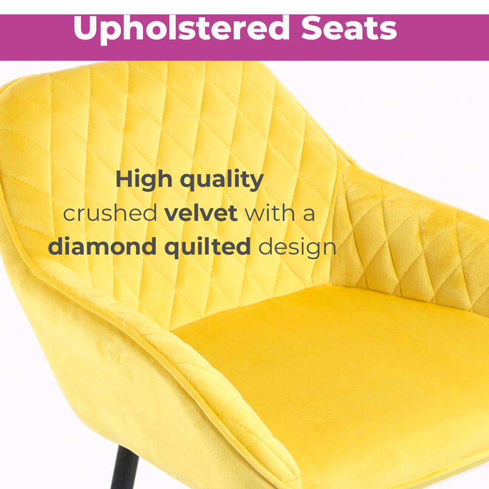 Neo Yellow Crushed Velvet Diamond Quilted Bar Stool Set of 2 Image 9