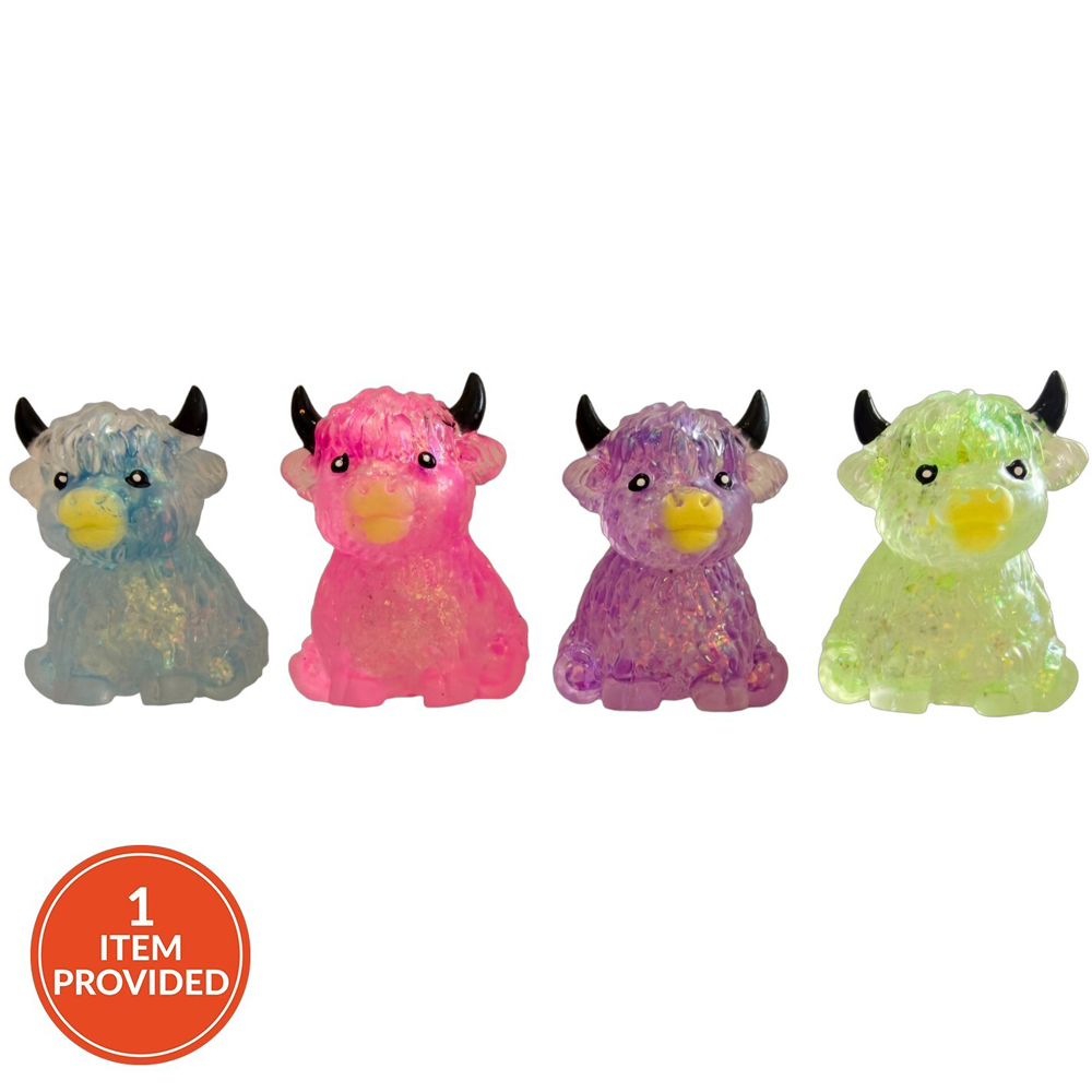 Squeeze Glitter Highland Cow Stress Toy Image 1