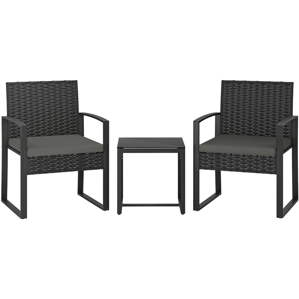Outsunny 2 Seater Dark Grey PE Rattan Bistro Set with Cushion Image 2