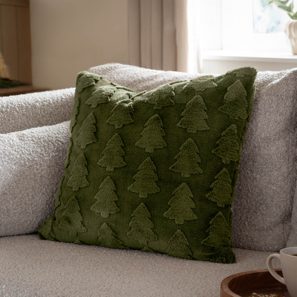 Furn Forest Green Pines Faux Fur Cushion 50 x 50cm Image 2