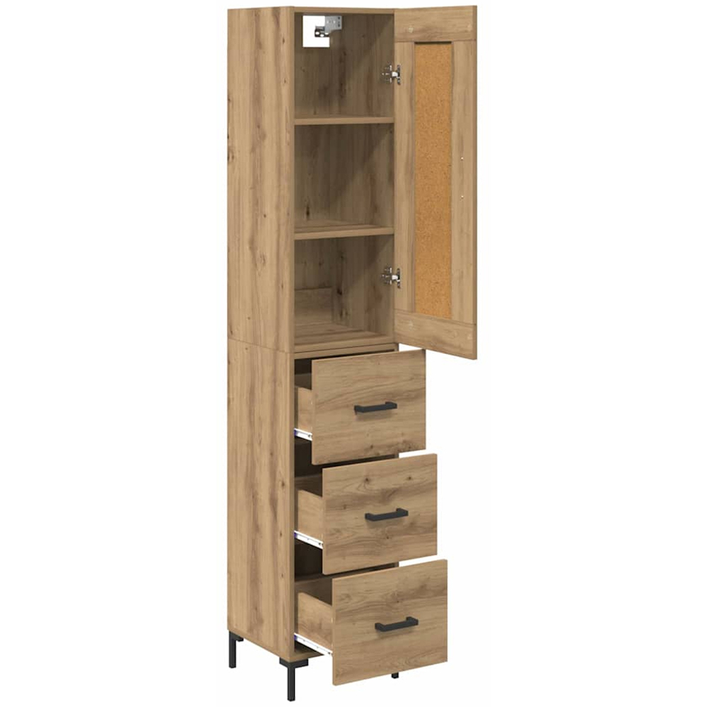 vidaXL Single Door 3 Drawer Artisan Oak Highboard Image 4