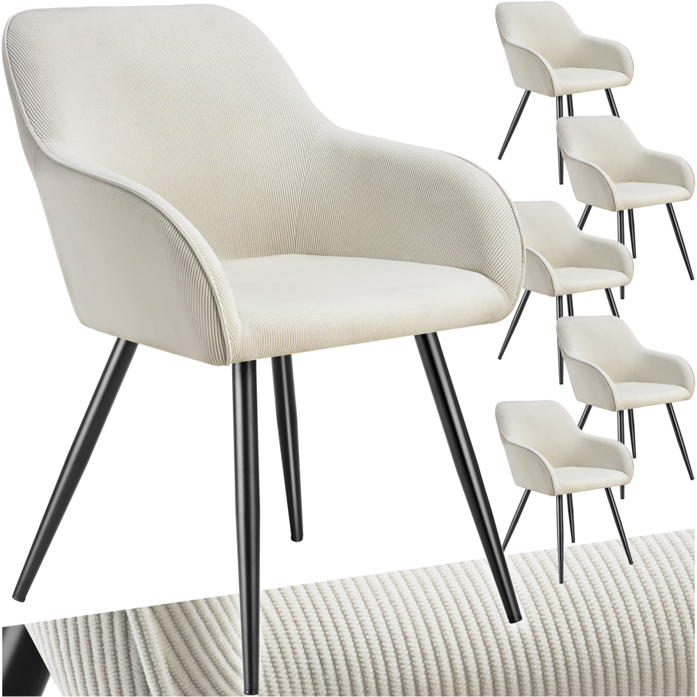 tectake Marilyn Set of 6 Cream and Black Corduroy Padded Dining Chair Image 2