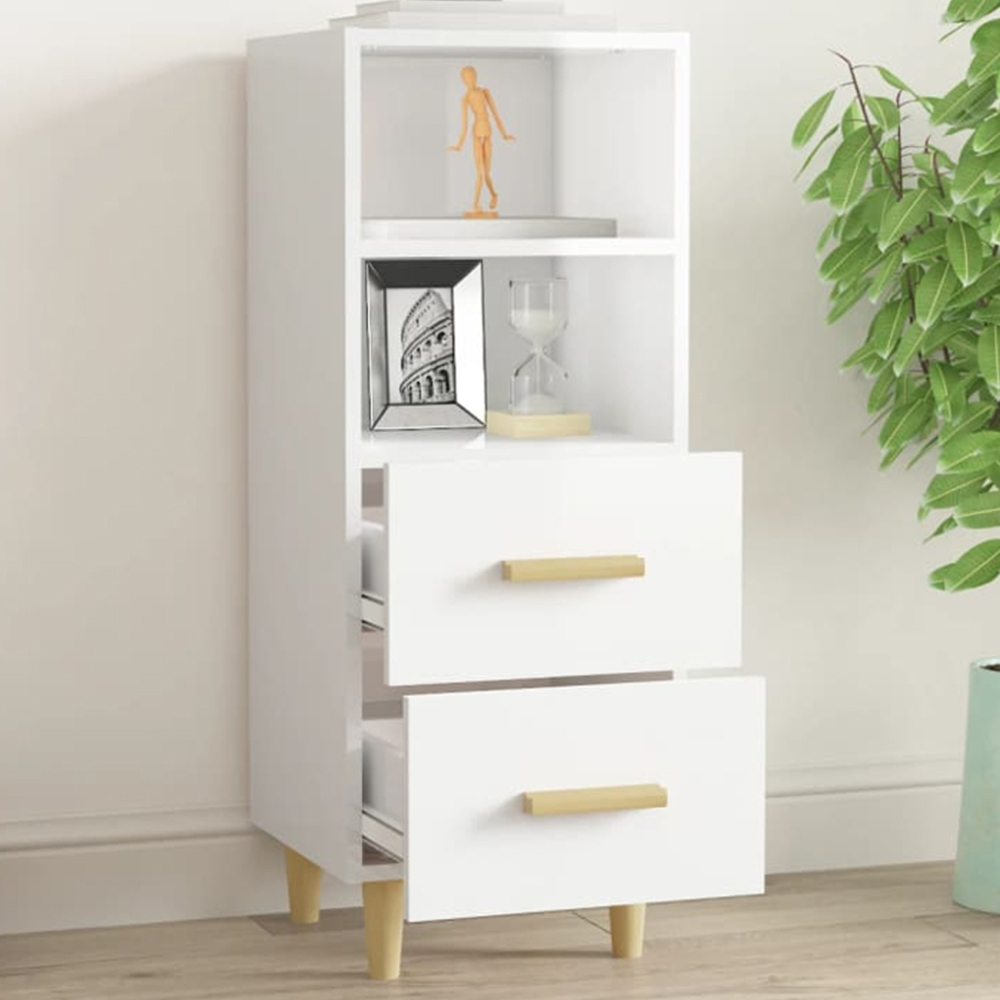 vidaXL 2 Drawer 2 Shelf High Gloss White Sideboard Image 1