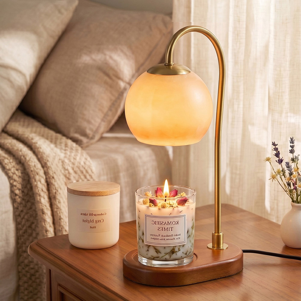 Living and Home Orange Wood Base Candle Warmer Lamp with Timer and Dimming Image 7