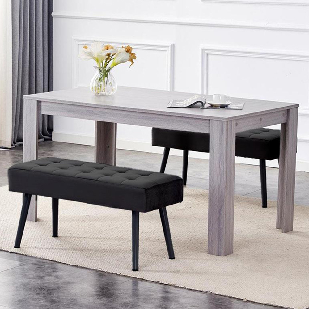 Portland 2 Seater Velvet Wooden Dining Set with Bench Black Image 1