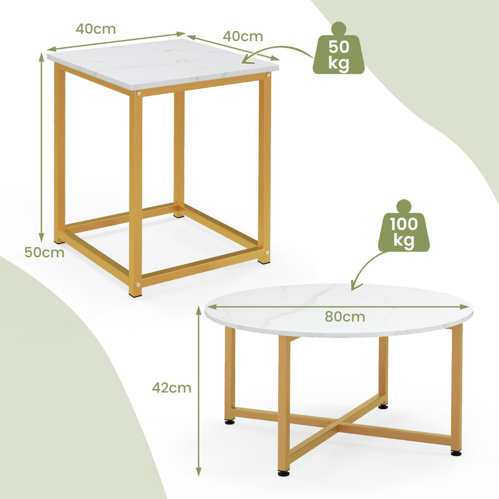 Costway White Metal Coffee Table Set of 3 Image 9