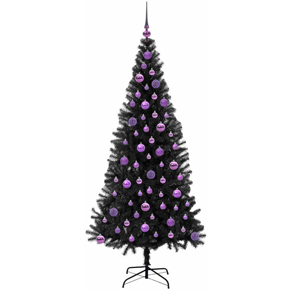 vidaXL Pre-Lit Lilac Baubles Black Artificial Christmas Tree 6ft Image 4