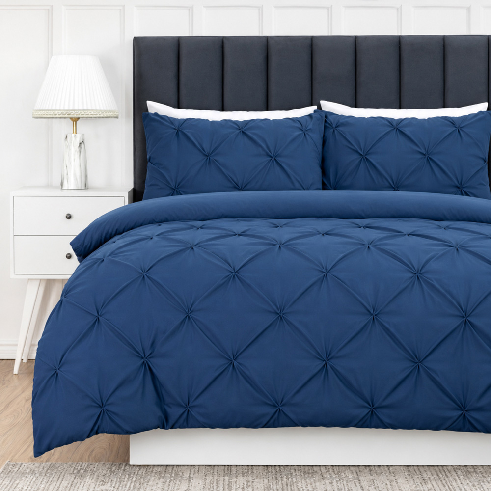 MHG Living Single Navy Microfibre Pintuck Duvet Cover Set Image 1