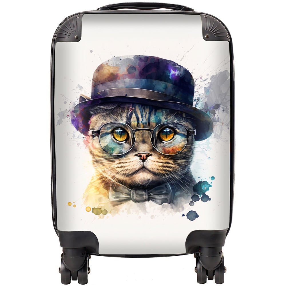 Warren Reed Designer Small Splashart Scottish Fold Cat with Glasses Suitcase Image 1