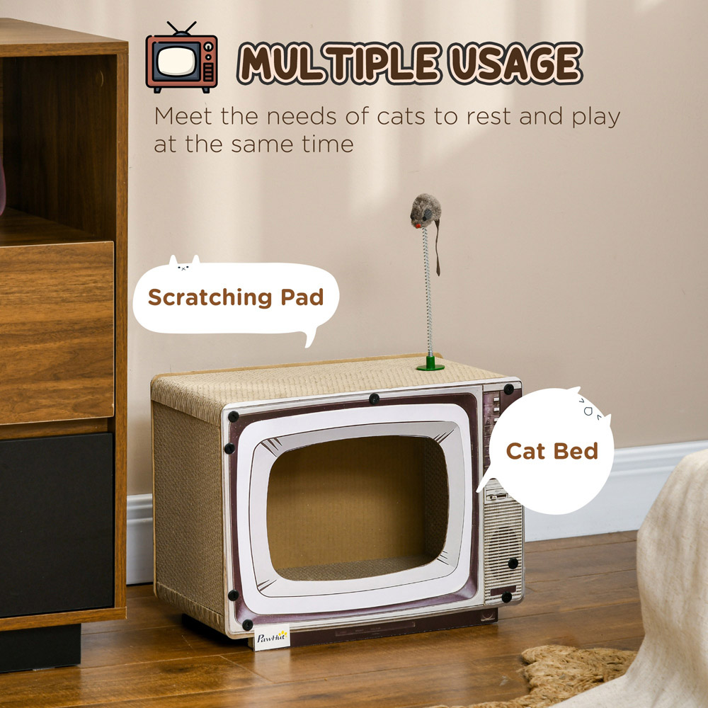 PawHut TV Shaped Scratching Board and Cat Bed Image 7