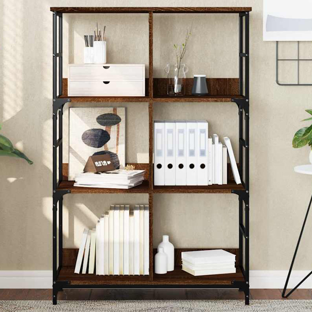 vidaXL 6 Shelf Brown Oak Wooden Bookcase Image 1