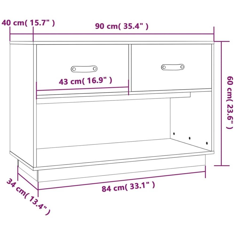 vidaXL 2 Drawer Single Shelf Grey Solid Pine TV Cabinet Image 9