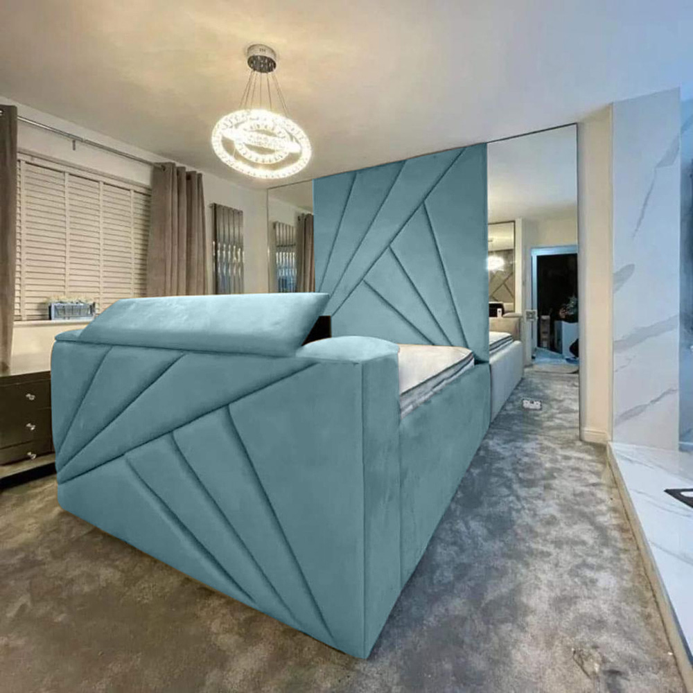 Eleganza Home Tina King Size Duck Egg Plush Velvet Bed Frame with Headboard and Remote Image 2