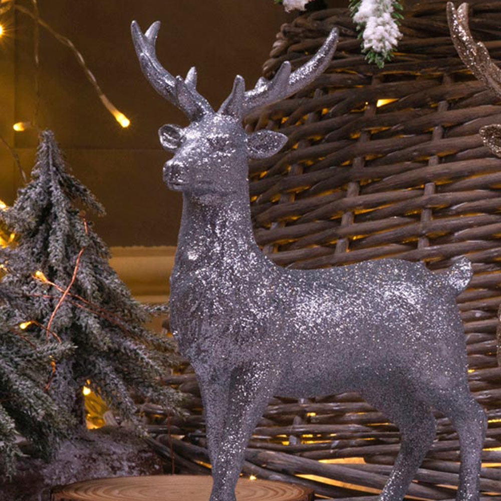 St Helens Silver Glitter Reindeer Christmas Decoration Image 4