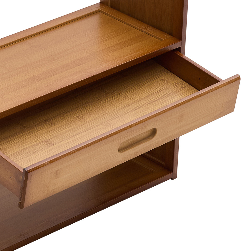 Living and Home Single Drawer 2 Shelf Brown Bamboo Desktop Bookshelf Image 5